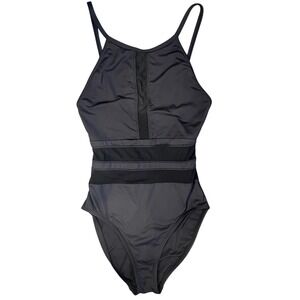 La Blanca Womens Black Mesh Panel High Neck One Piece Swimsuit Size 8